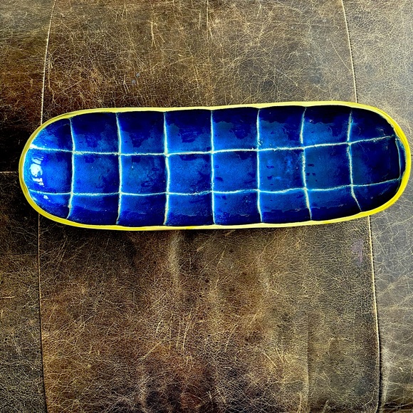 Other - Ceramic enamel tray 20”x 8” Gold and Cobalt Blue